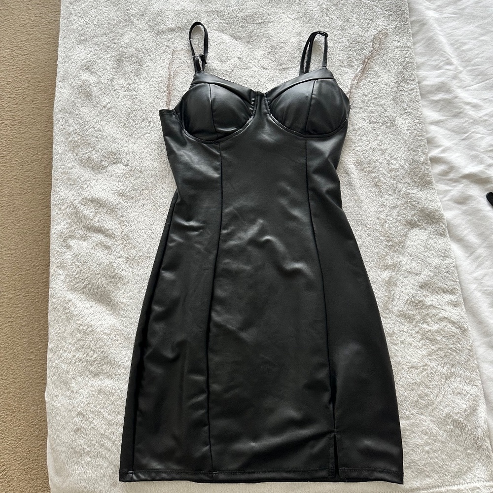 Black faux leather mini dress